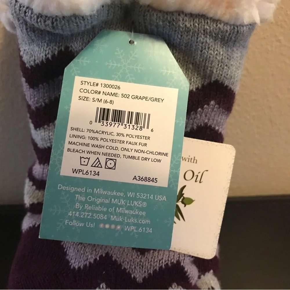 Muk Luks Purple and Gray Chevron Slipper Socks